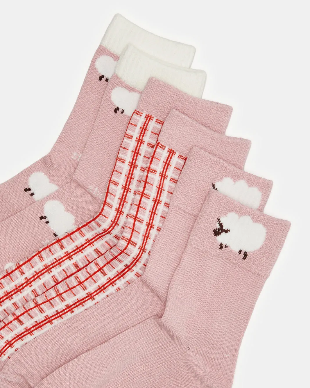 Women Pink Printed Crew Length Socks (3 Pairs) sold by Redtag product image thumbnail 3