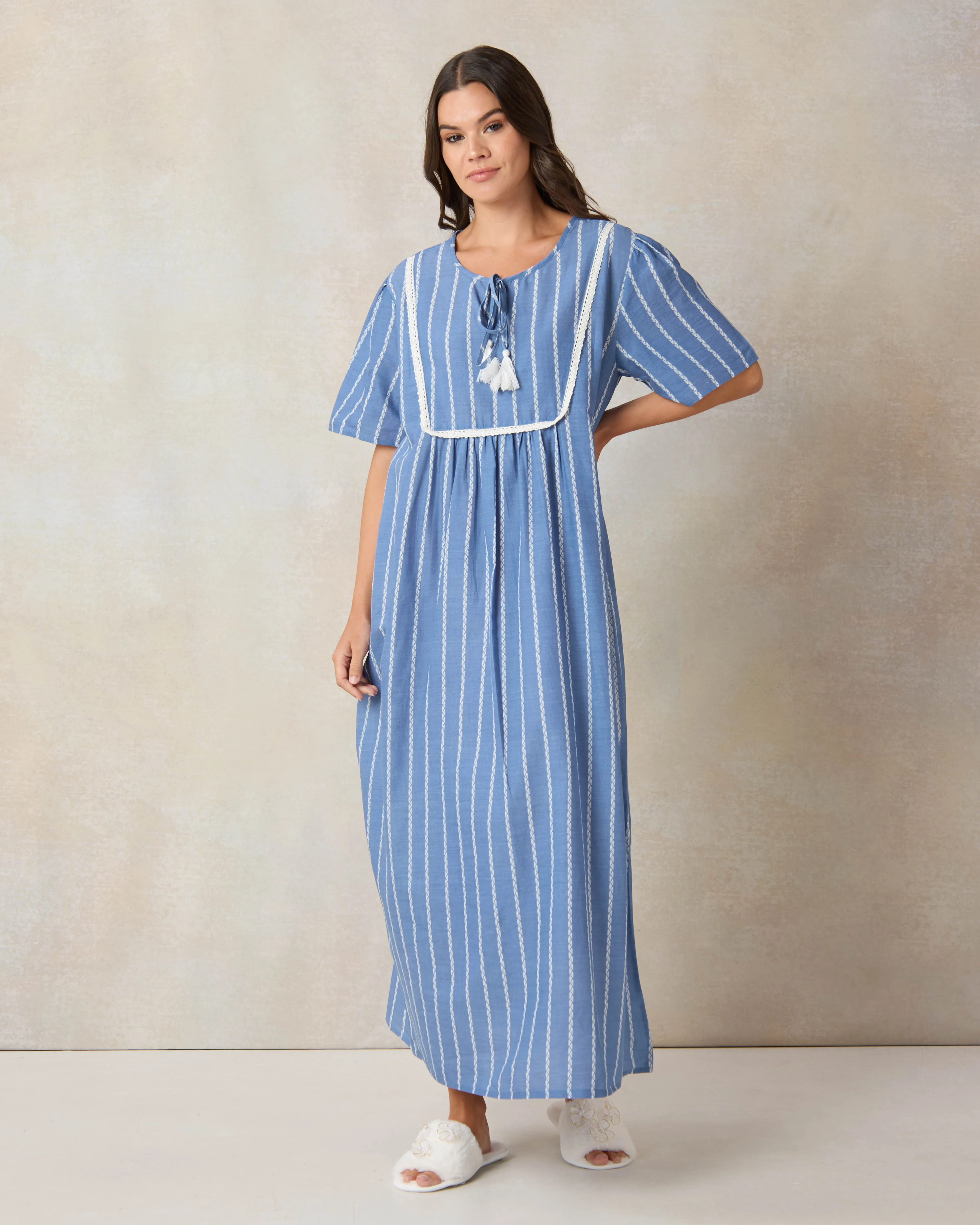 Women Blue Printed Nightgown sold by Redtag
