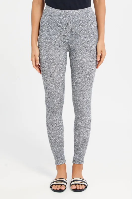 Women Grey Printed Leggings sold by Redtag