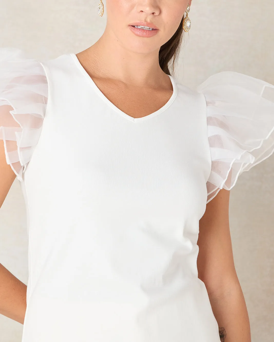 Women White Top With Organza Ruffle Sleeves sold by Redtag product image thumbnail 4