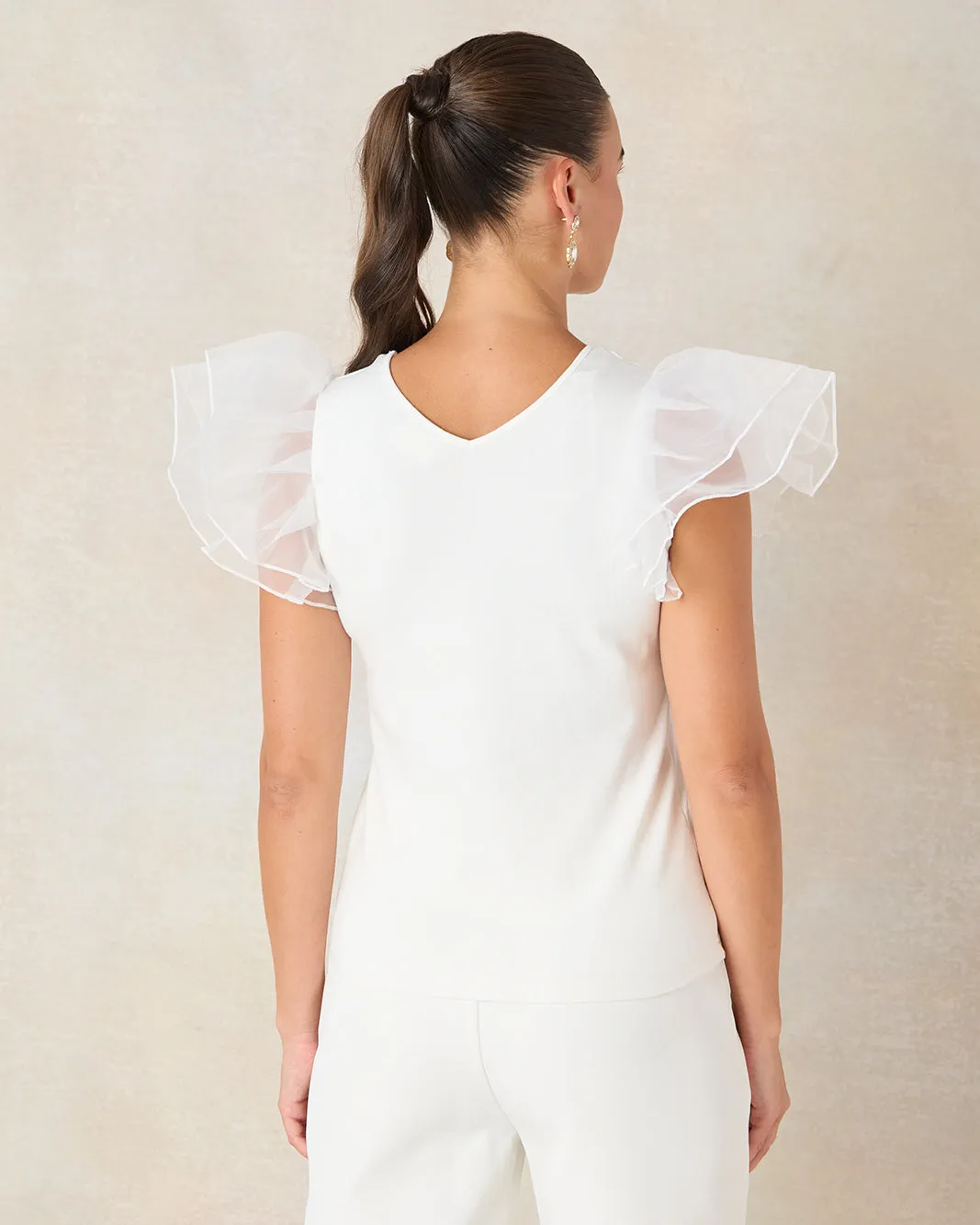Women White Top With Organza Ruffle Sleeves sold by Redtag product image thumbnail 3