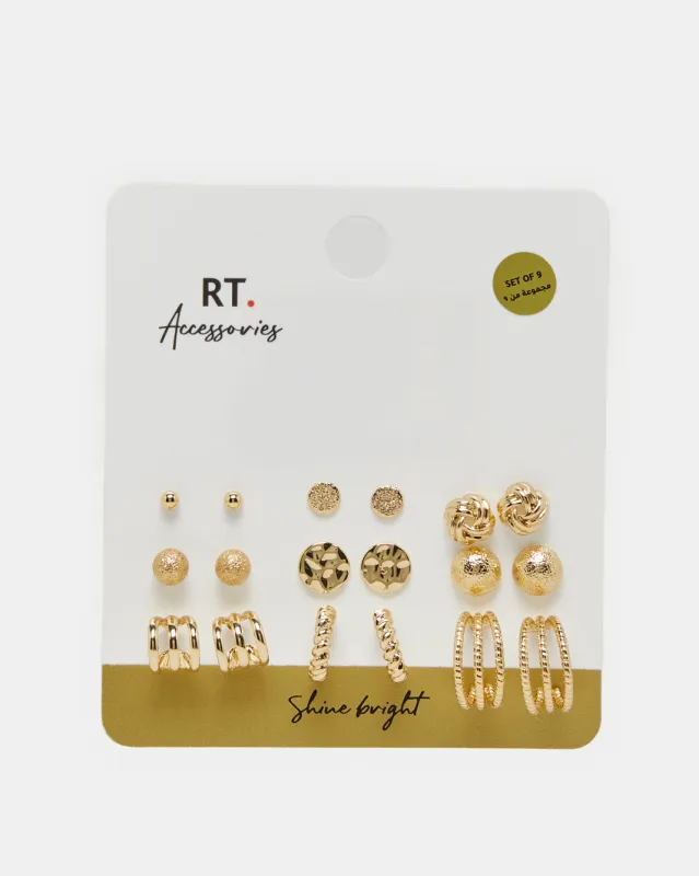 Women Gold Embellished Earring (9 Pairs) sold by Redtag