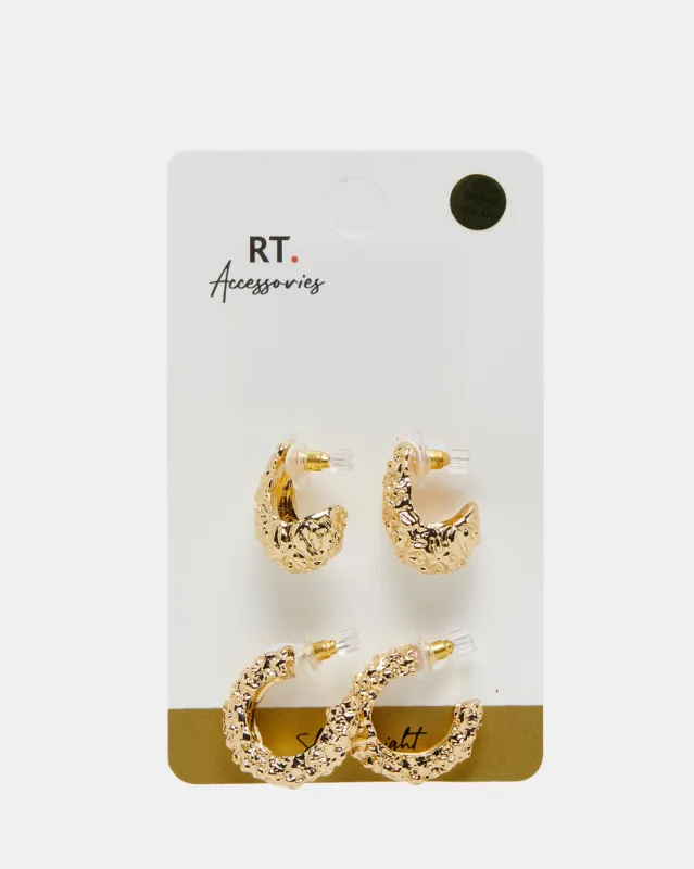 Women Gold Embellished Earring (2 Pairs) sold by Redtag