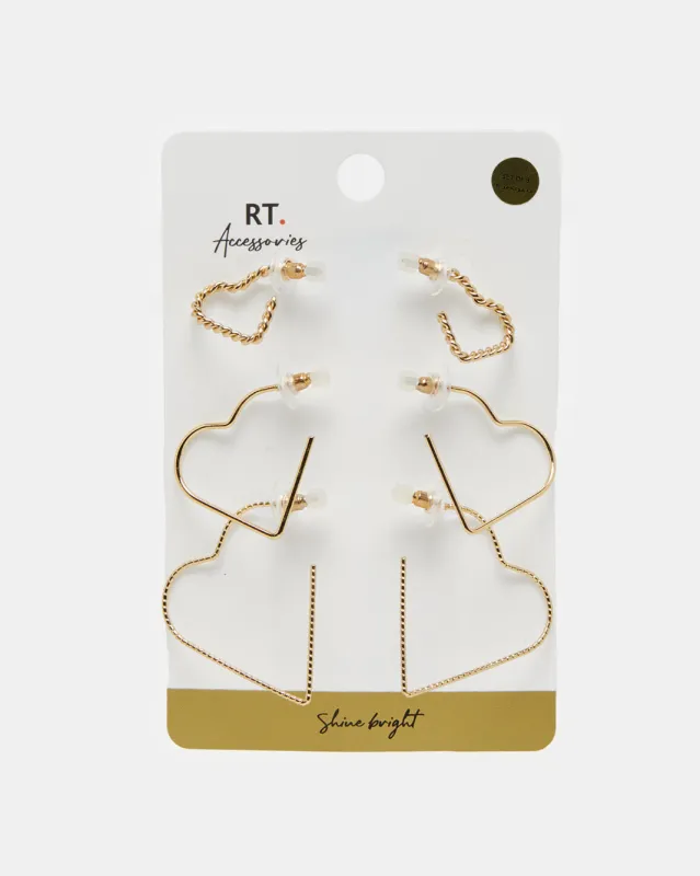 Women Gold Embellished Earrings (3 Pairs) sold by Redtag
