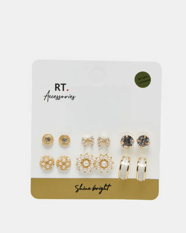 Women Gold Embellished Earring Set (6 Pairs) sold by Redtag