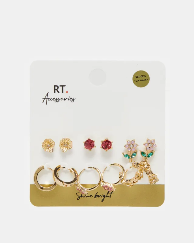 Women Gold Embellished Earring Set (6 Pairs) sold by Redtag