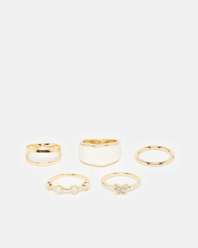 Women Gold Embellished Ring Set (Pack of 6) sold by Redtag