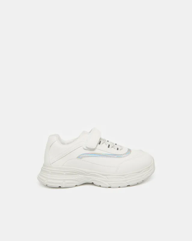 Senior Girls White Embellished Velcro Trainer sold by Redtag