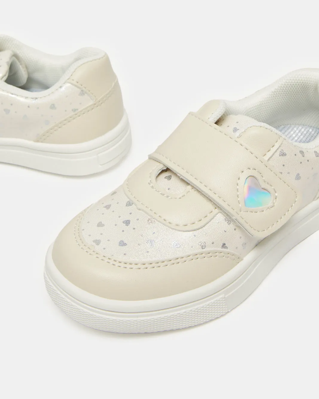 Girls Beige Heart Embellished Sneakers sold by Redtag product image thumbnail 3