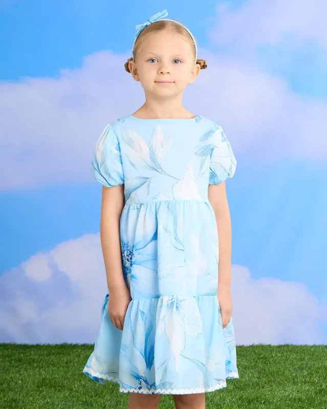 Girls Blue Floral Lace Tiered Dress With Headband (2 Piece) sold by Redtag