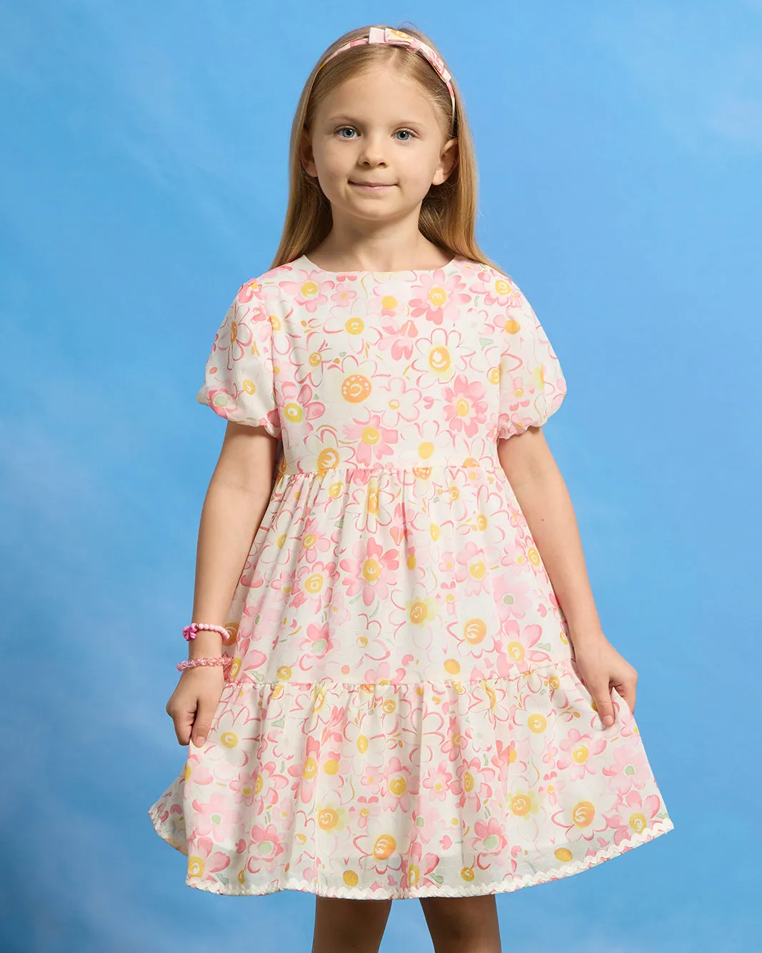 Girls Pink Floral Lace Tiered Dress With Headband (2 Piece) sold by Redtag product image thumbnail 2