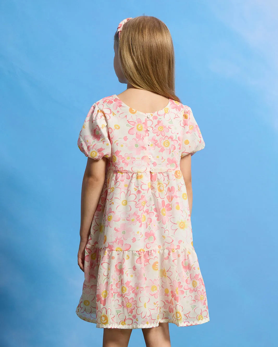 Girls Pink Floral Lace Tiered Dress With Headband (2 Piece) sold by Redtag product image thumbnail 3