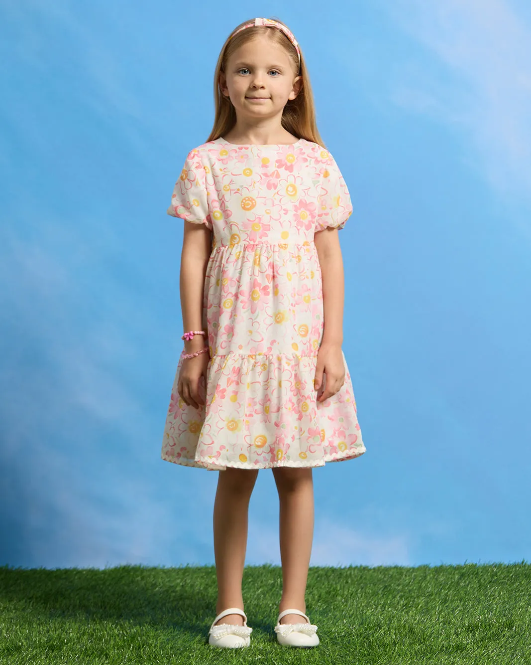 Girls Pink Floral Lace Tiered Dress With Headband (2 Piece) sold by Redtag