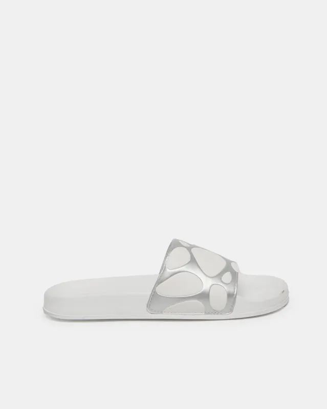 Women White And Sliver Printed Slide sold by Redtag