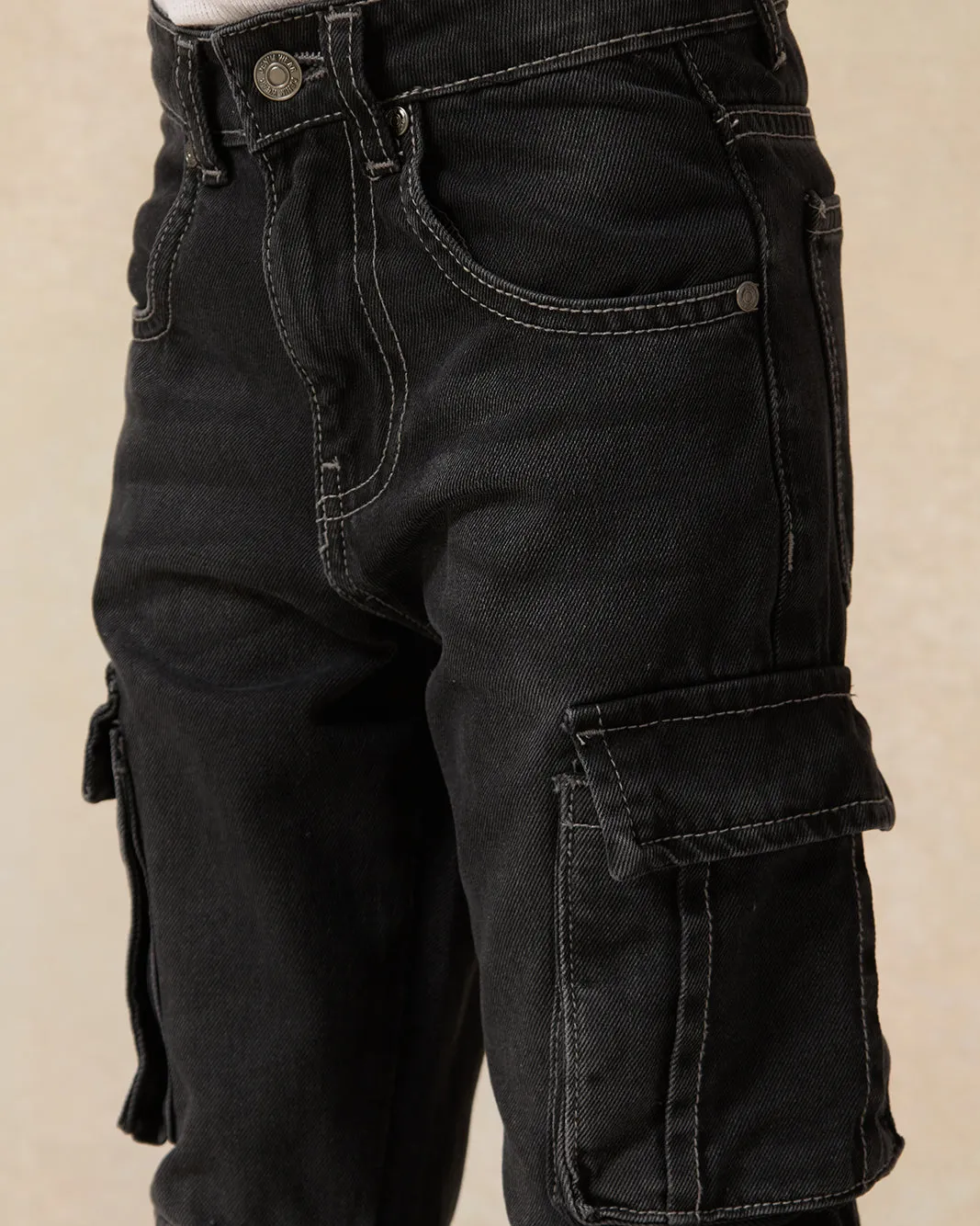 Boys Junior Charcoal Cargo Pocket Jeans sold by Redtag product image thumbnail 4