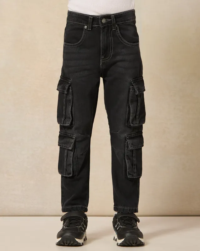 Boys Junior Charcoal Cargo Pocket Jeans sold by Redtag