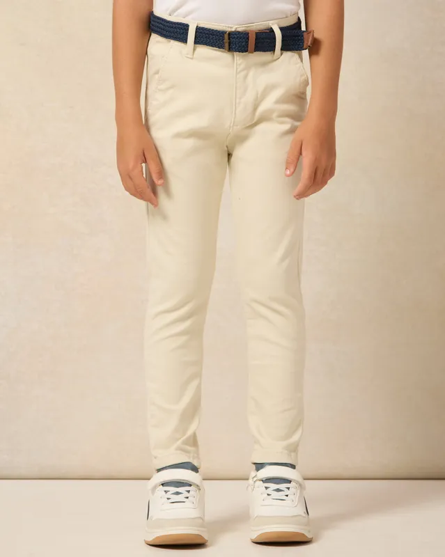 Boys Beige Dobby Belted Trousers sold by Redtag