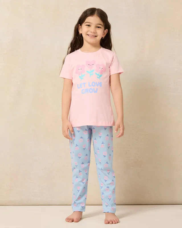 Girls Pink And Blue Printed Pyjama Set (2 Piece) sold by Redtag