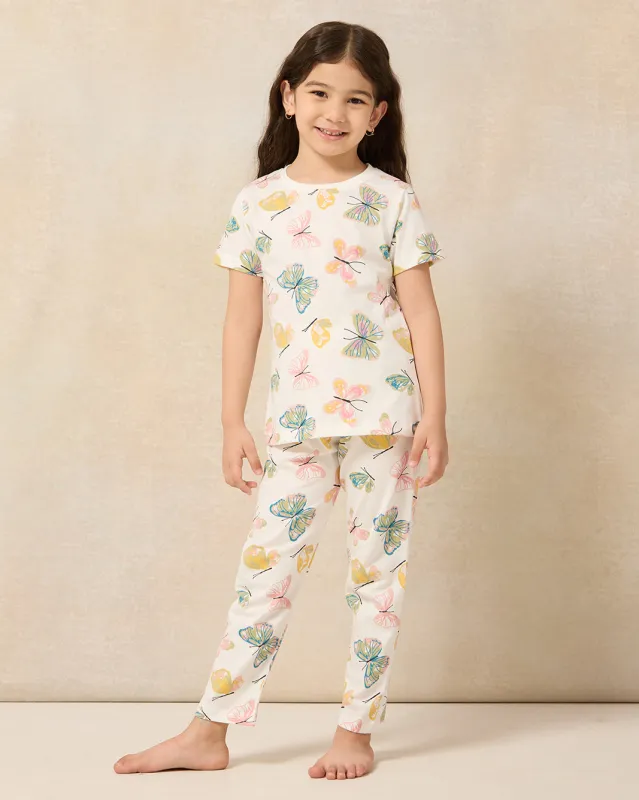 Girls White Printed Pyjama Set (2 Piece) sold by Redtag