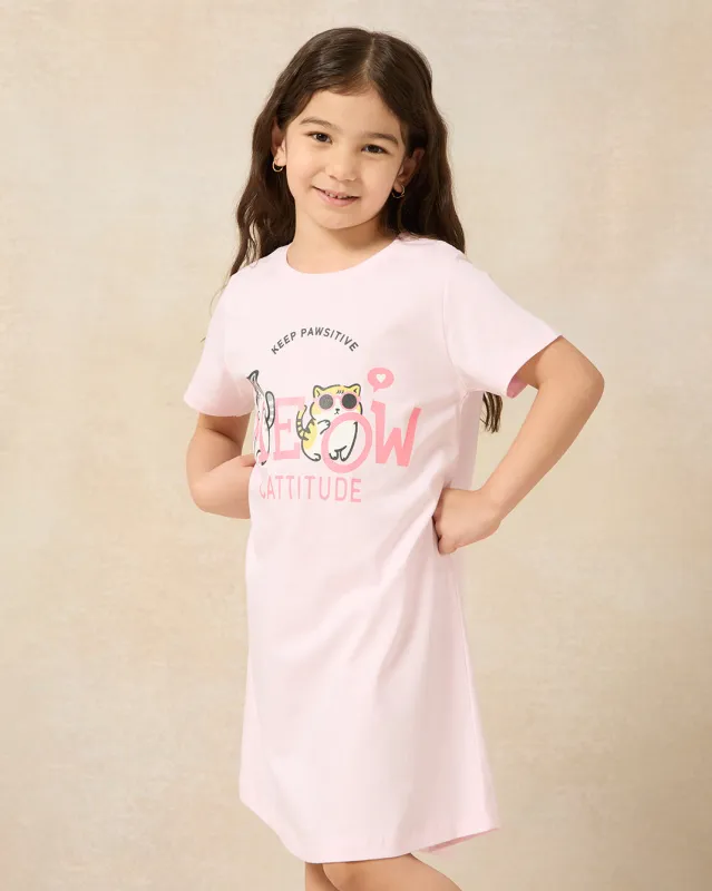 Girls Pink Cat Placement Print Night dress sold by Redtag