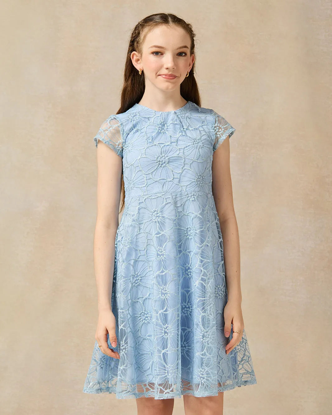 Senior Girls Blue Lace Dress sold by Redtag