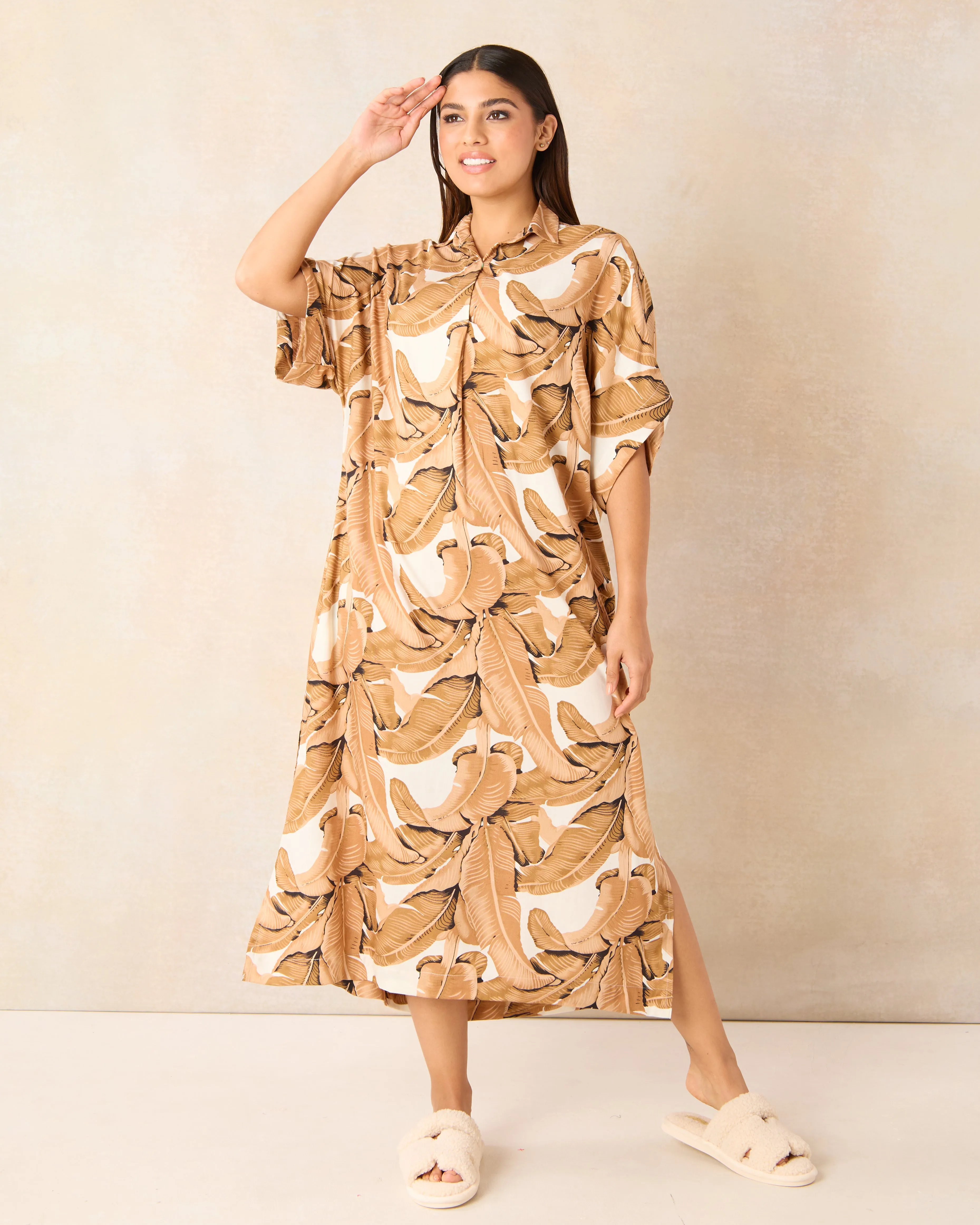 Women Brown Printed Nightgown sold by Redtag
