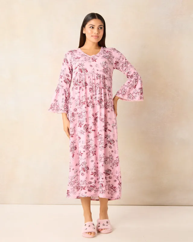 Women Pink Printed Nightgown sold by Redtag
