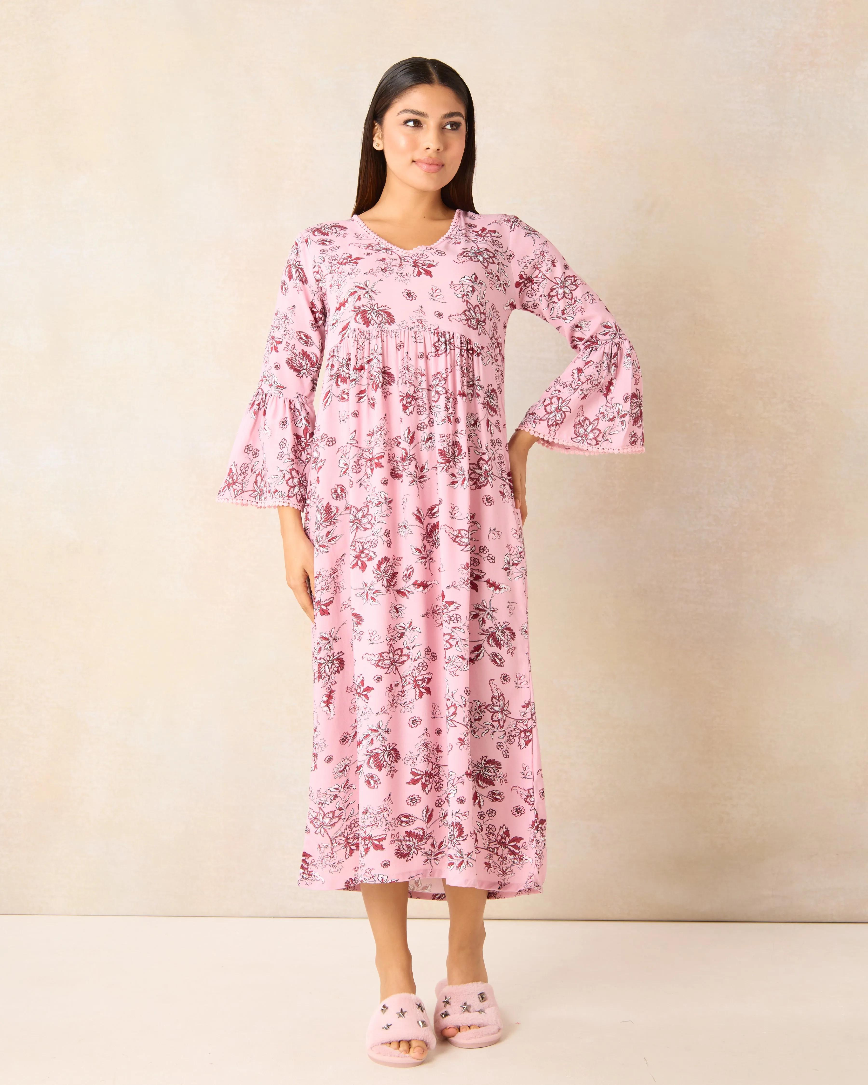 Women Pink Printed Nightgown sold by Redtag
