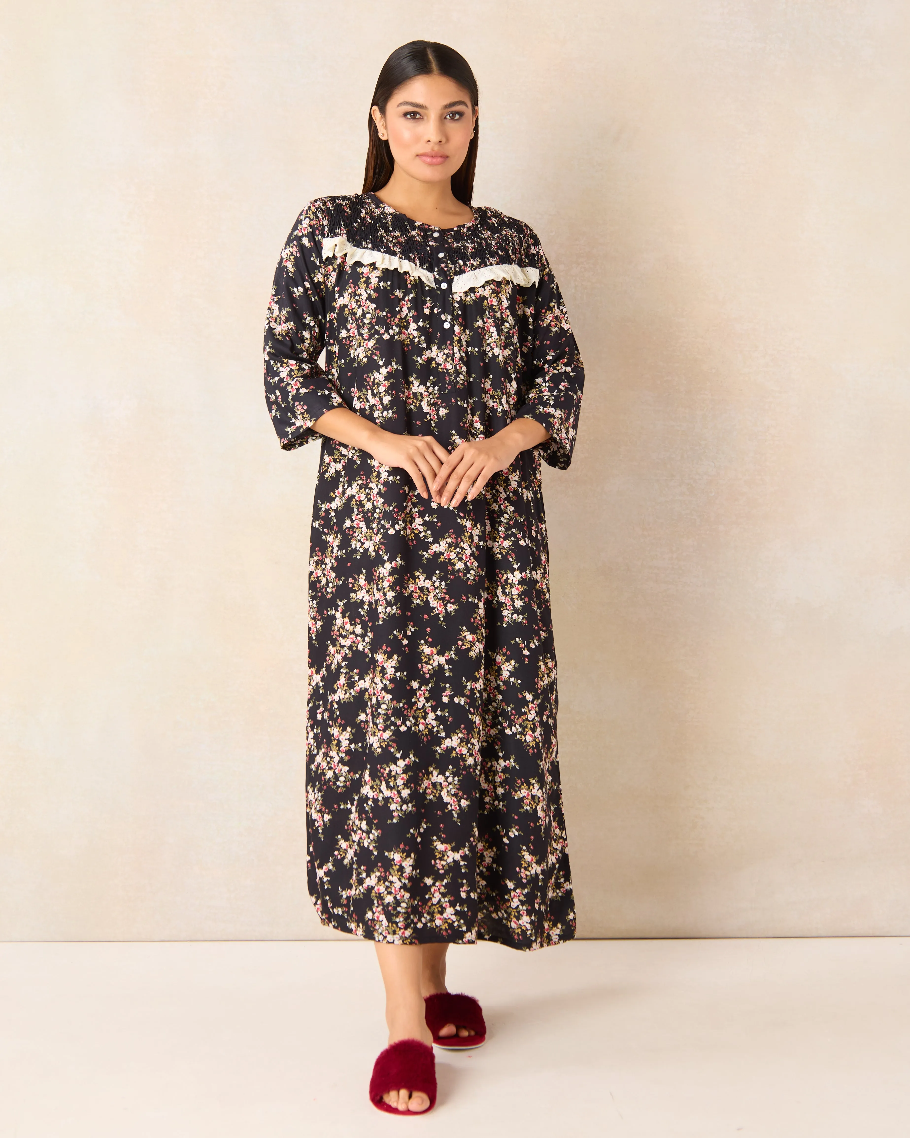 Women Black Printed Nightgown sold by Redtag