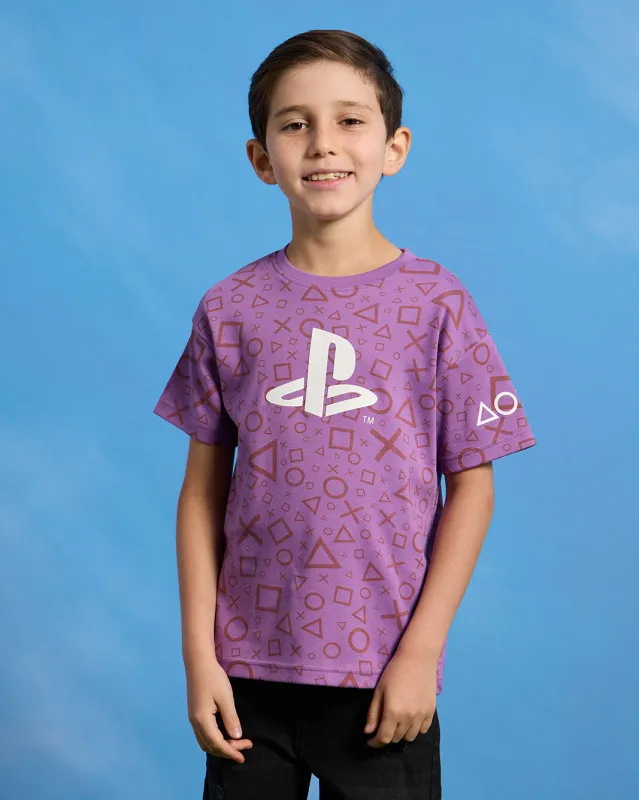 Boys Purple Playstation Print T-Shirt sold by Redtag