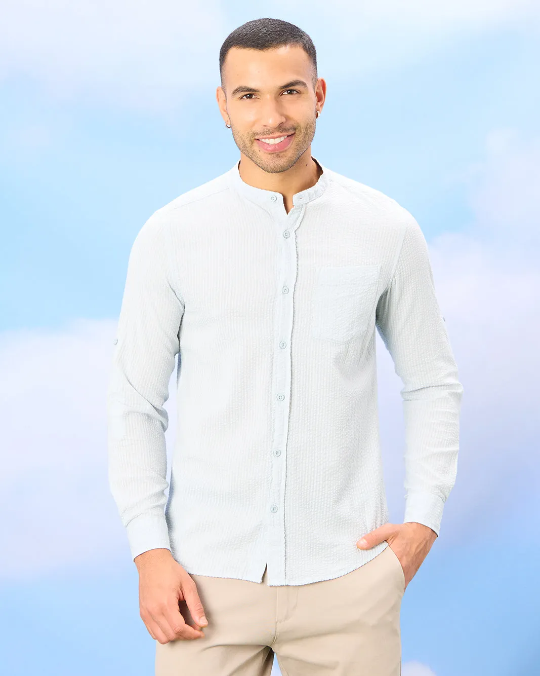 Men Blue Seersucker Shirt sold by Redtag