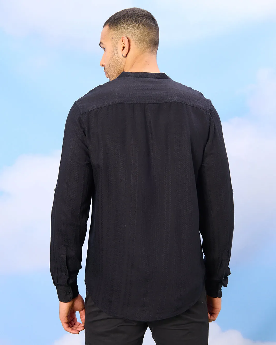 Men Black Mandarin Collar Shirt sold by Redtag product image thumbnail 3