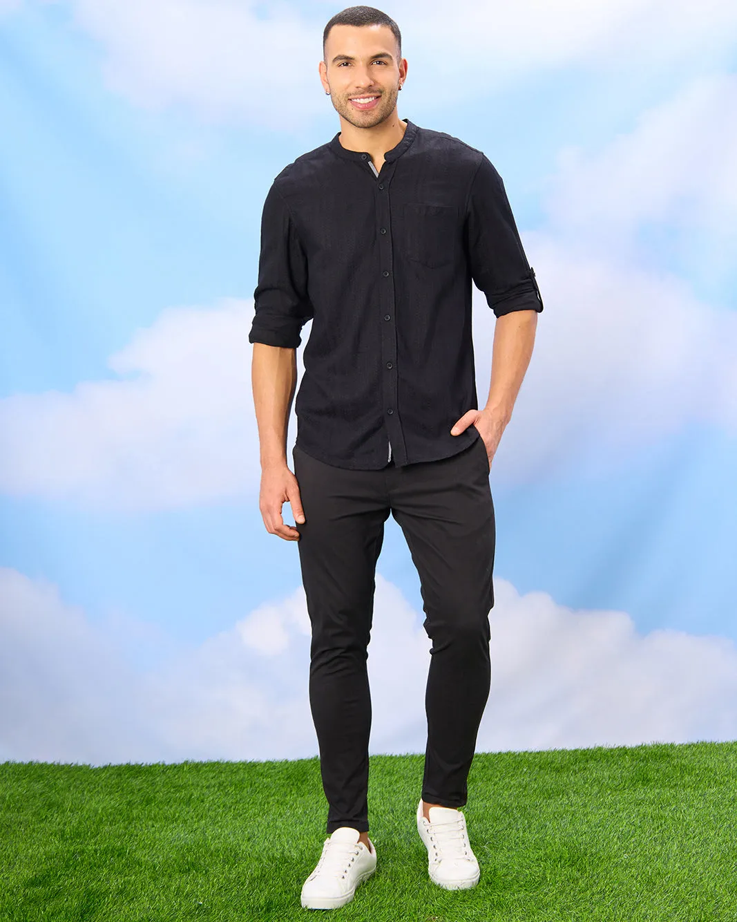 Men Black Mandarin Collar Shirt sold by Redtag product image thumbnail 2