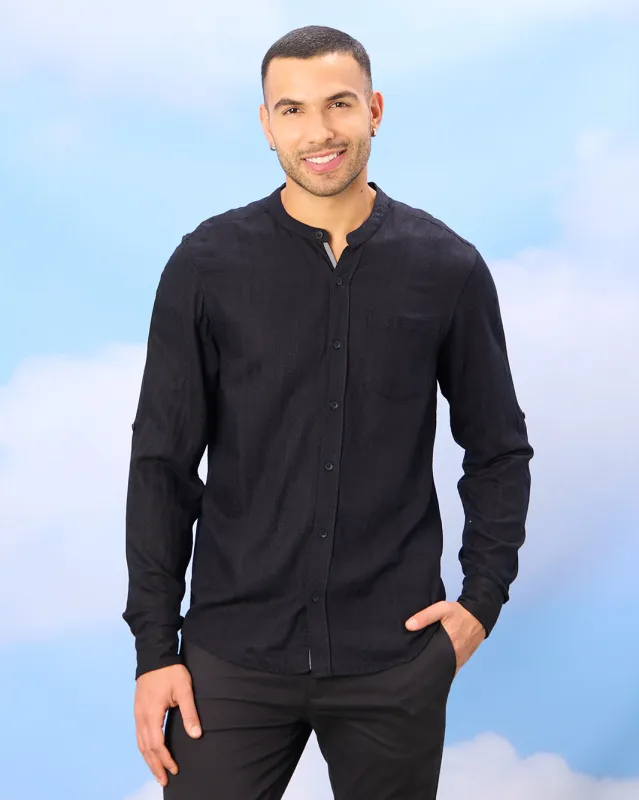 Men Black Mandarin Collar Shirt sold by Redtag