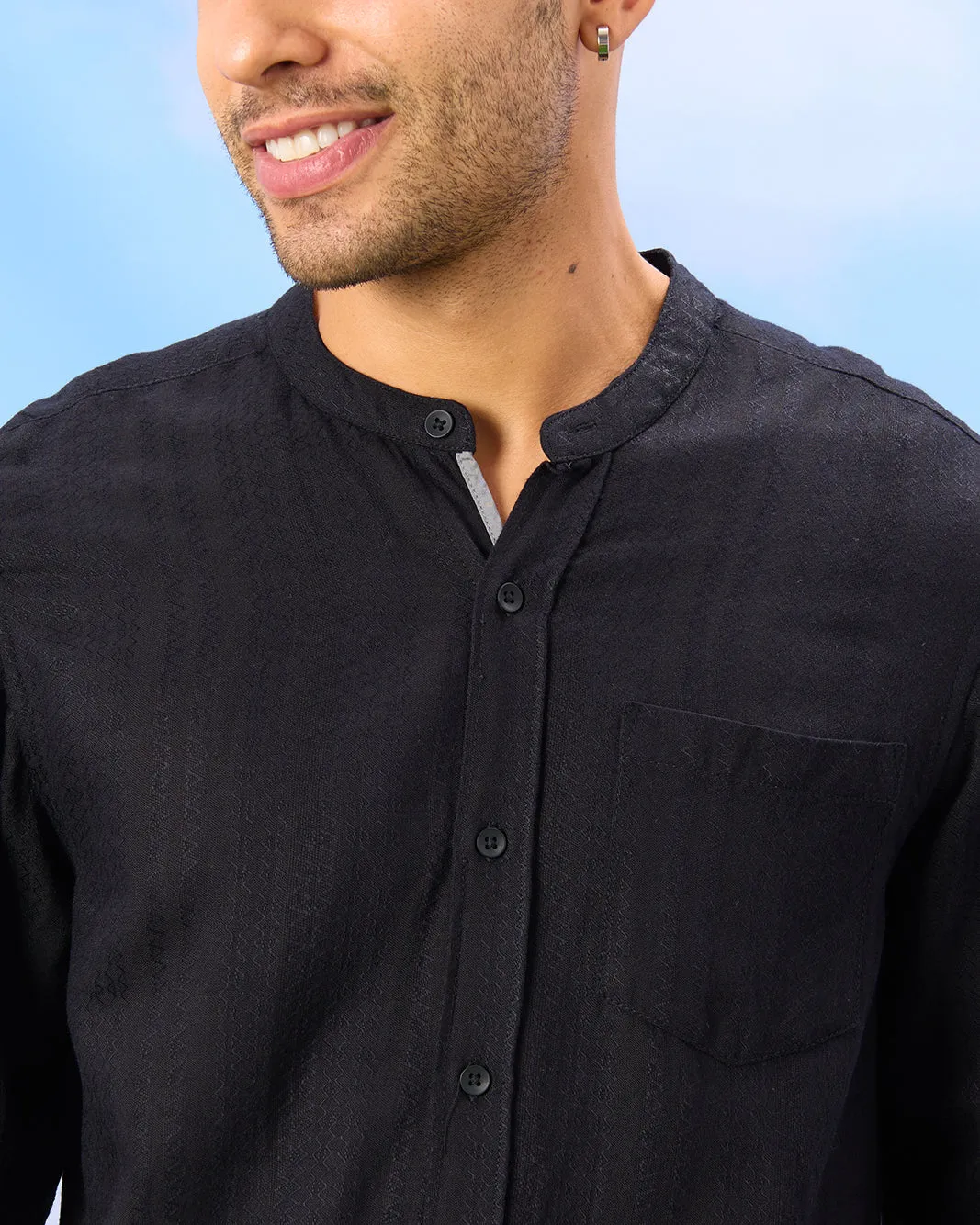 Men Black Mandarin Collar Shirt sold by Redtag product image thumbnail 4