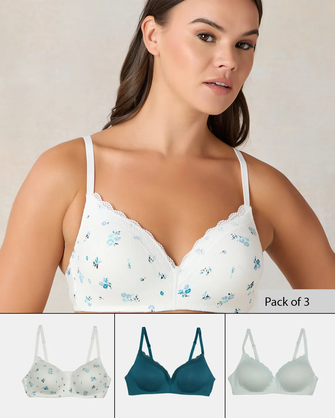 Women Assorted Padded Non Wired Bra Set (Pack of 3) sold by Redtag