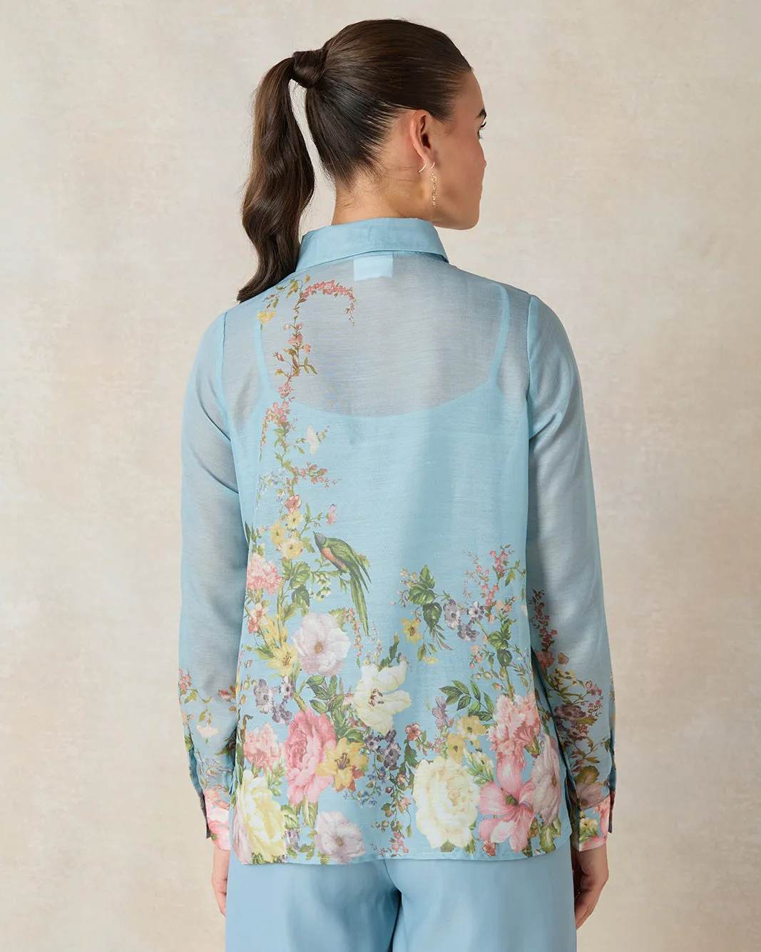 Women Blue Printed Collared Button Down Shirt sold by Redtag product image thumbnail 3