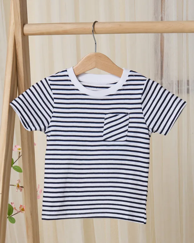Infant Boys White And Navy Striped T-Shirt sold by Redtag