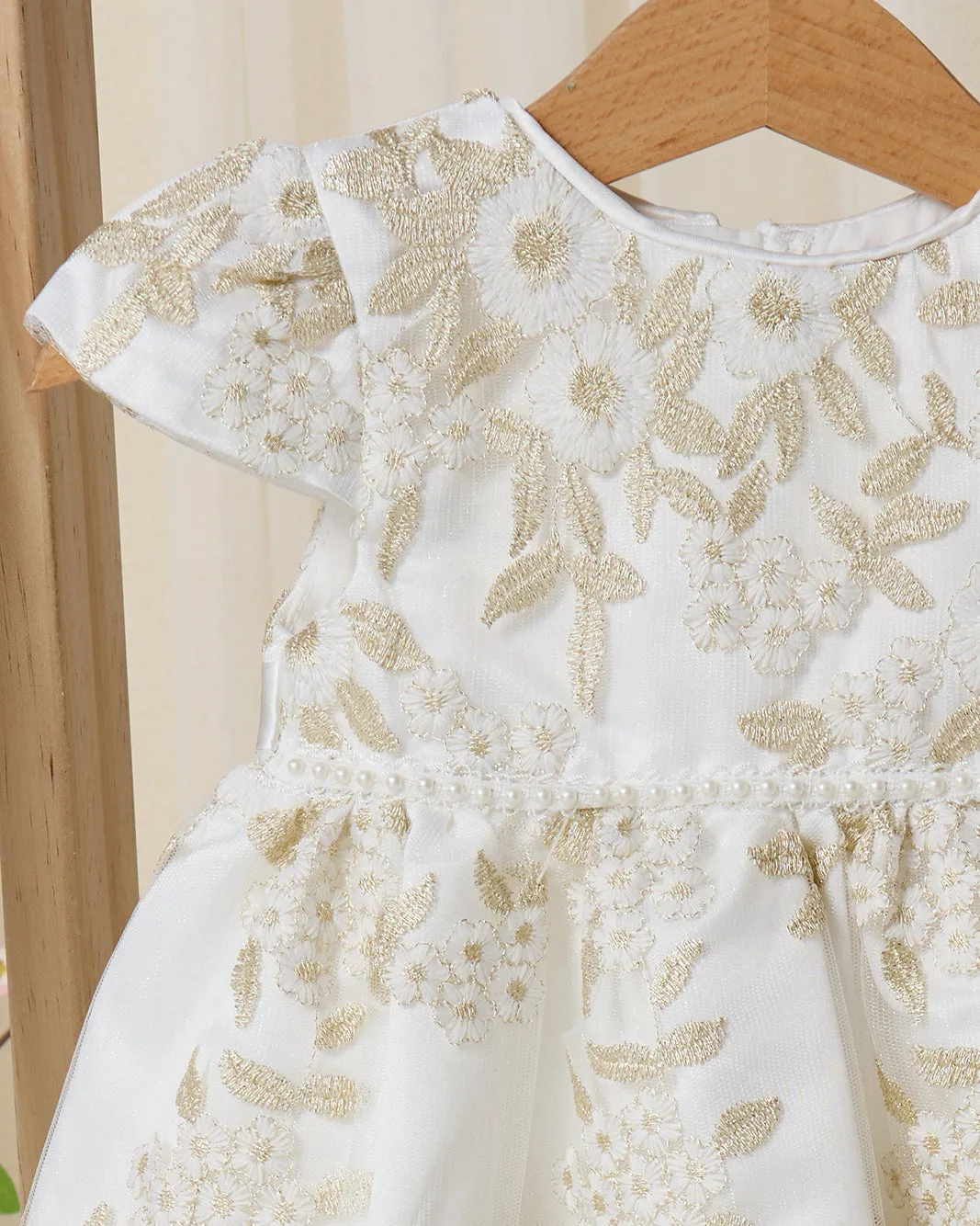 Infant Girls White And Golden Embroidered Mesh Dress sold by Redtag product image thumbnail 2