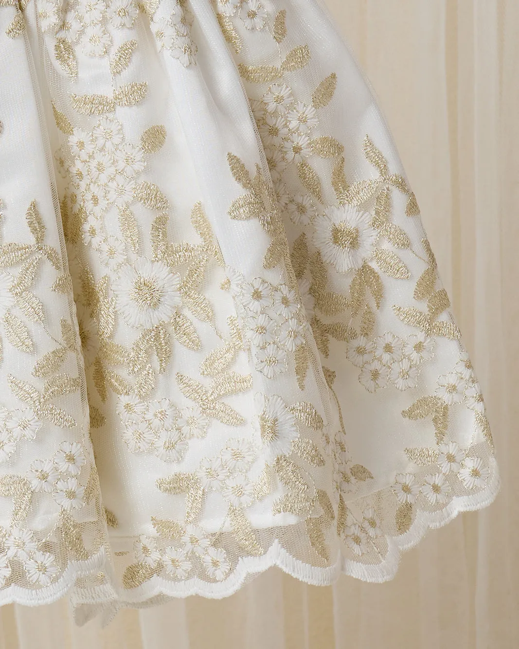 Infant Girls White And Golden Embroidered Mesh Dress sold by Redtag product image thumbnail 3