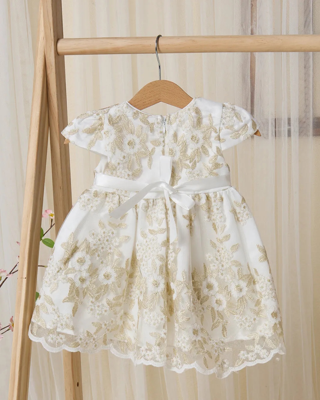 Infant Girls White And Golden Embroidered Mesh Dress sold by Redtag product image thumbnail 4
