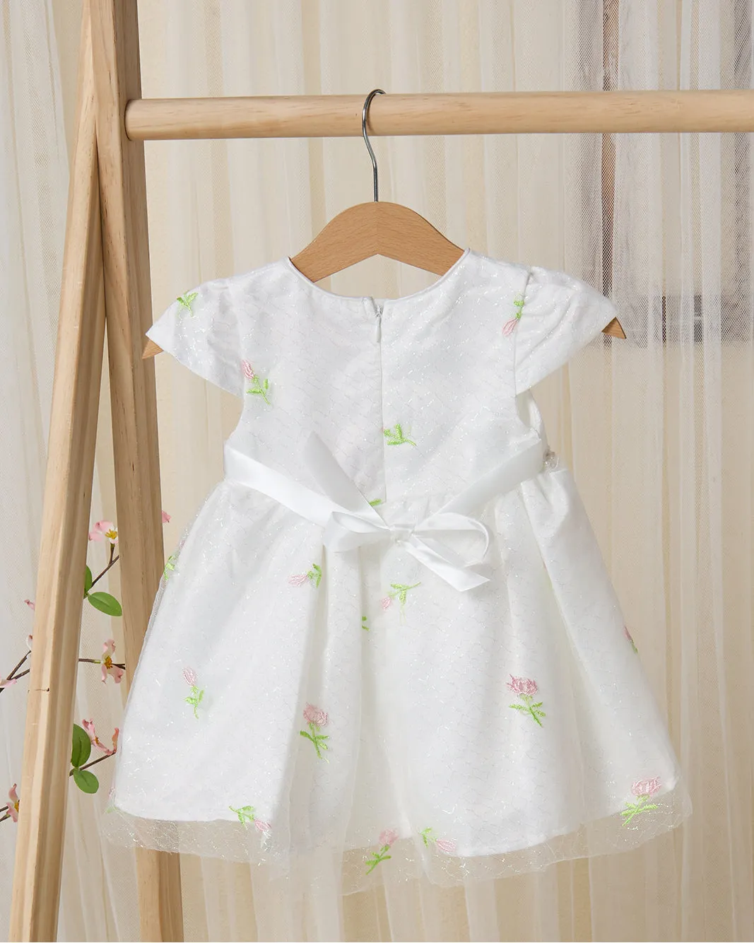 Infant Girls White Lurex Embroidered Mesh Dress sold by Redtag product image thumbnail 4