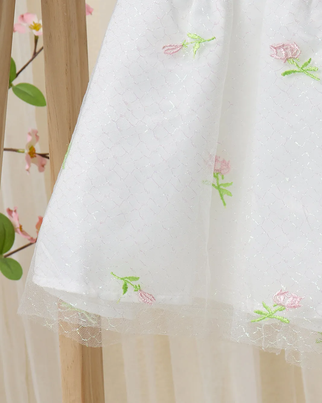 Infant Girls White Lurex Embroidered Mesh Dress sold by Redtag product image thumbnail 3