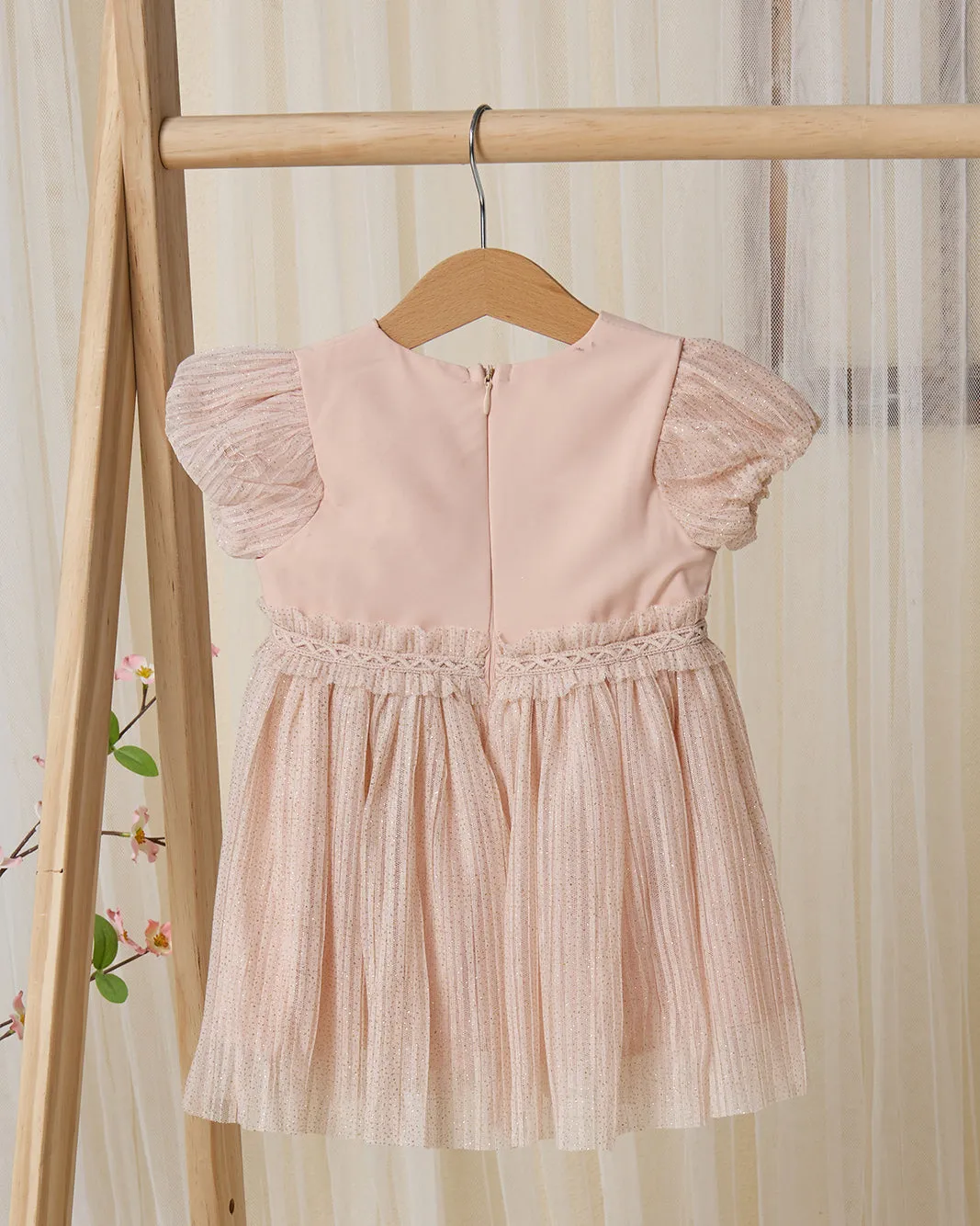 Infant Girls Pink Pleated Shimmer Mesh Dress sold by Redtag product image thumbnail 4