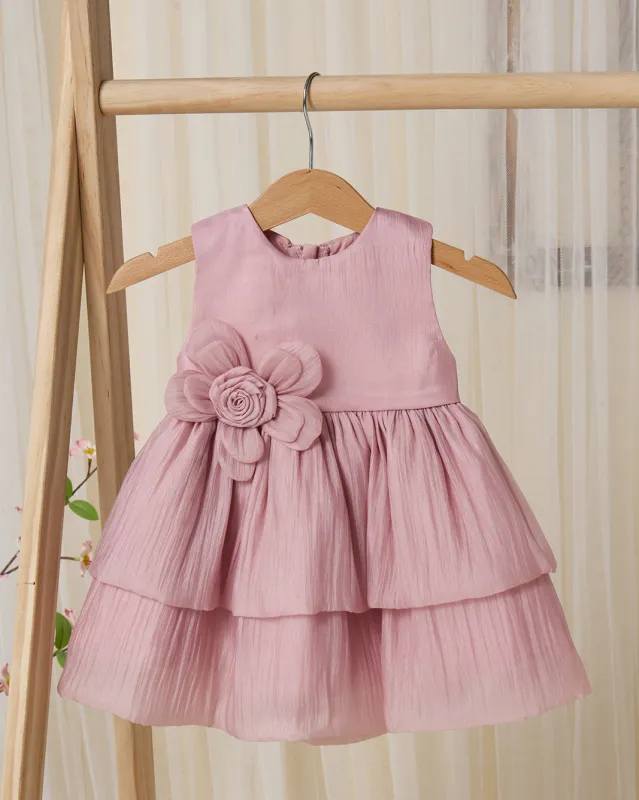 Infant Girls Pink Sold Textured Tiered Dress sold by Redtag