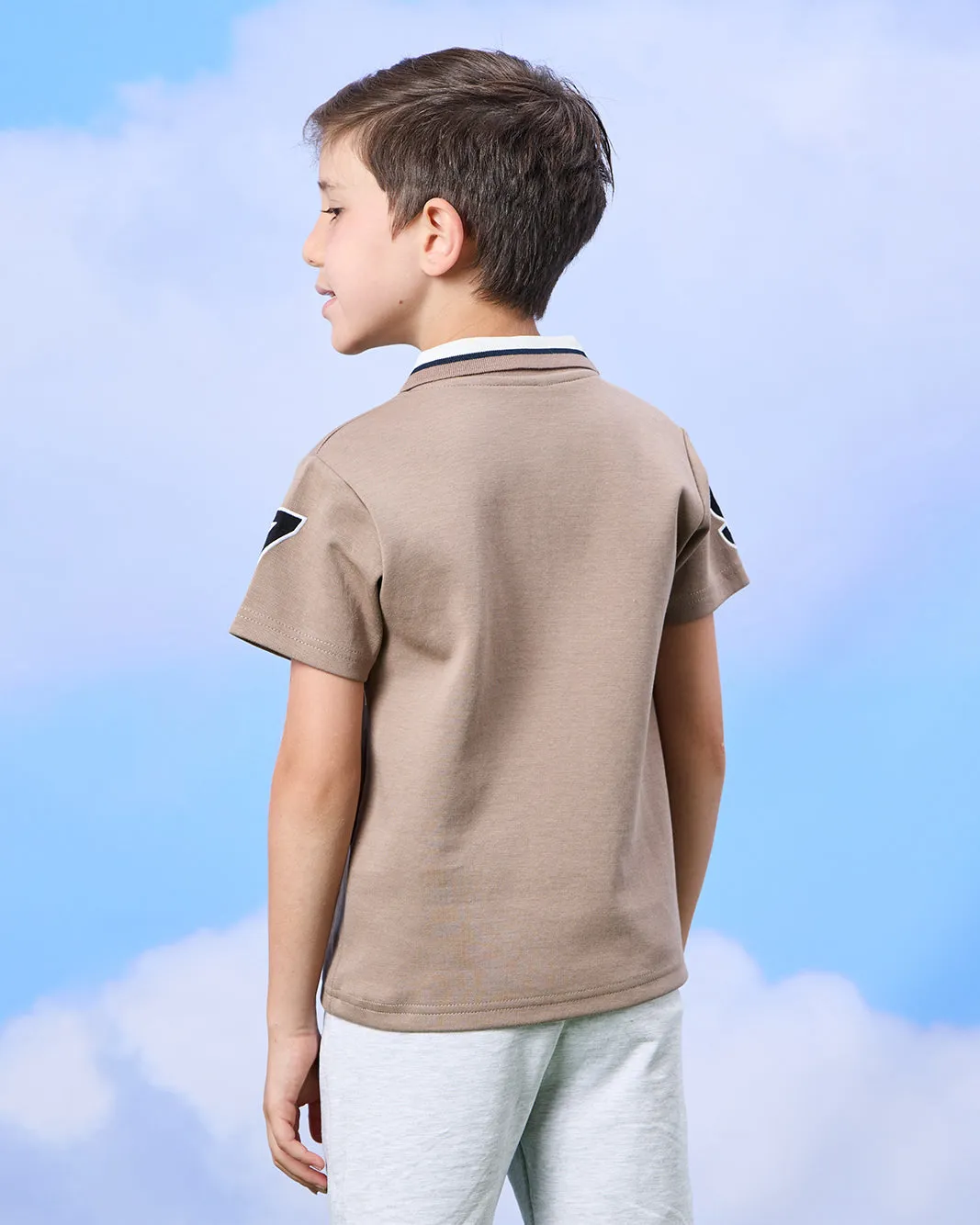 Boys Brown Cut And Sew Polo Shirt sold by Redtag product image thumbnail 3