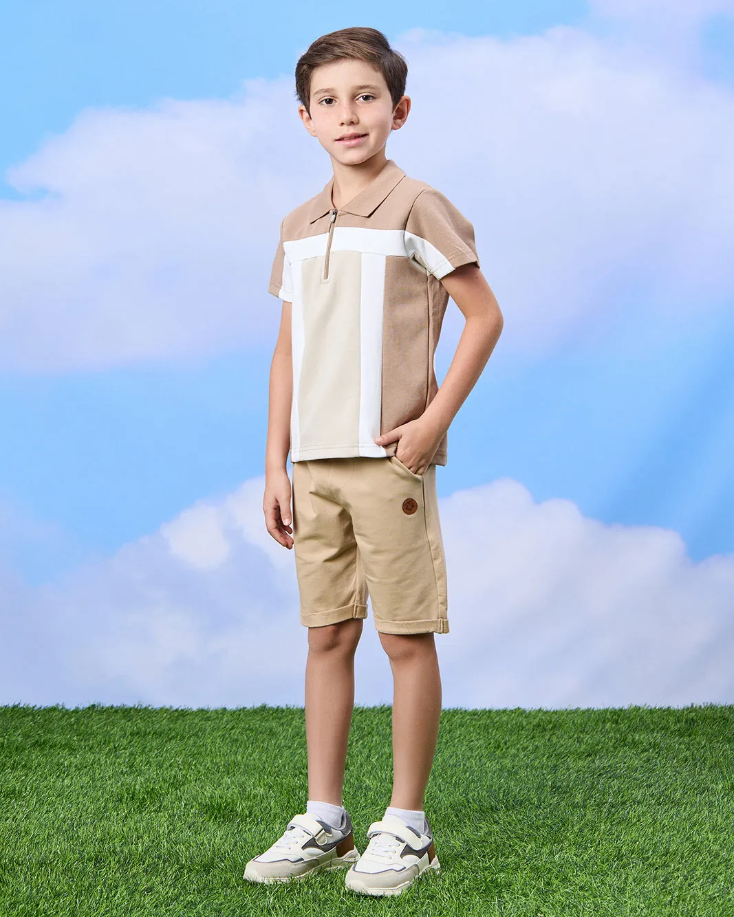 Boys Beige Cut And Sew Polo Shirt sold by Redtag product image thumbnail 2