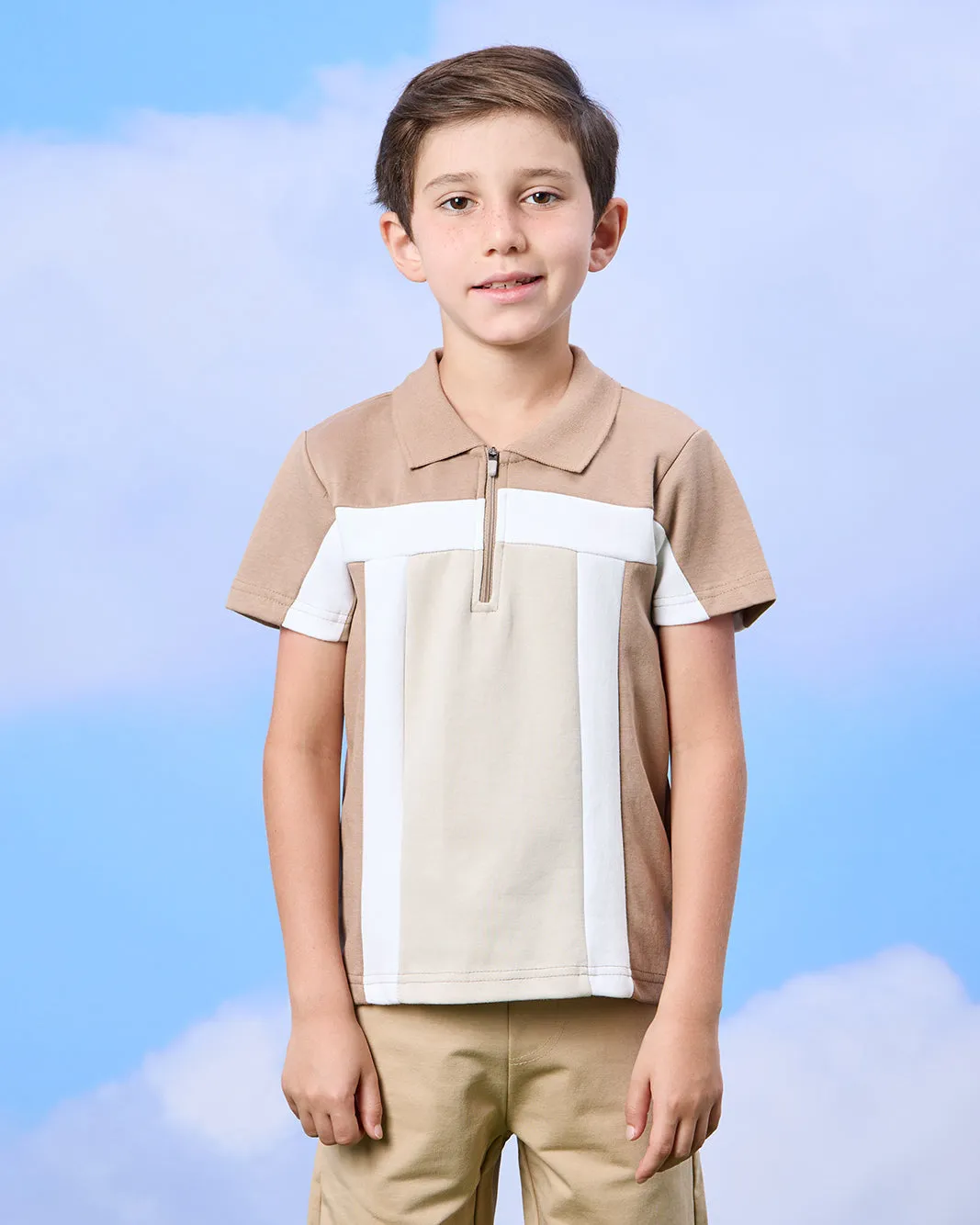 Boys Beige Cut And Sew Polo Shirt sold by Redtag