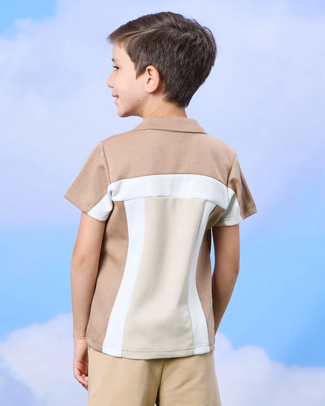 Boys Beige Cut And Sew Polo Shirt sold by Redtag product image thumbnail 3