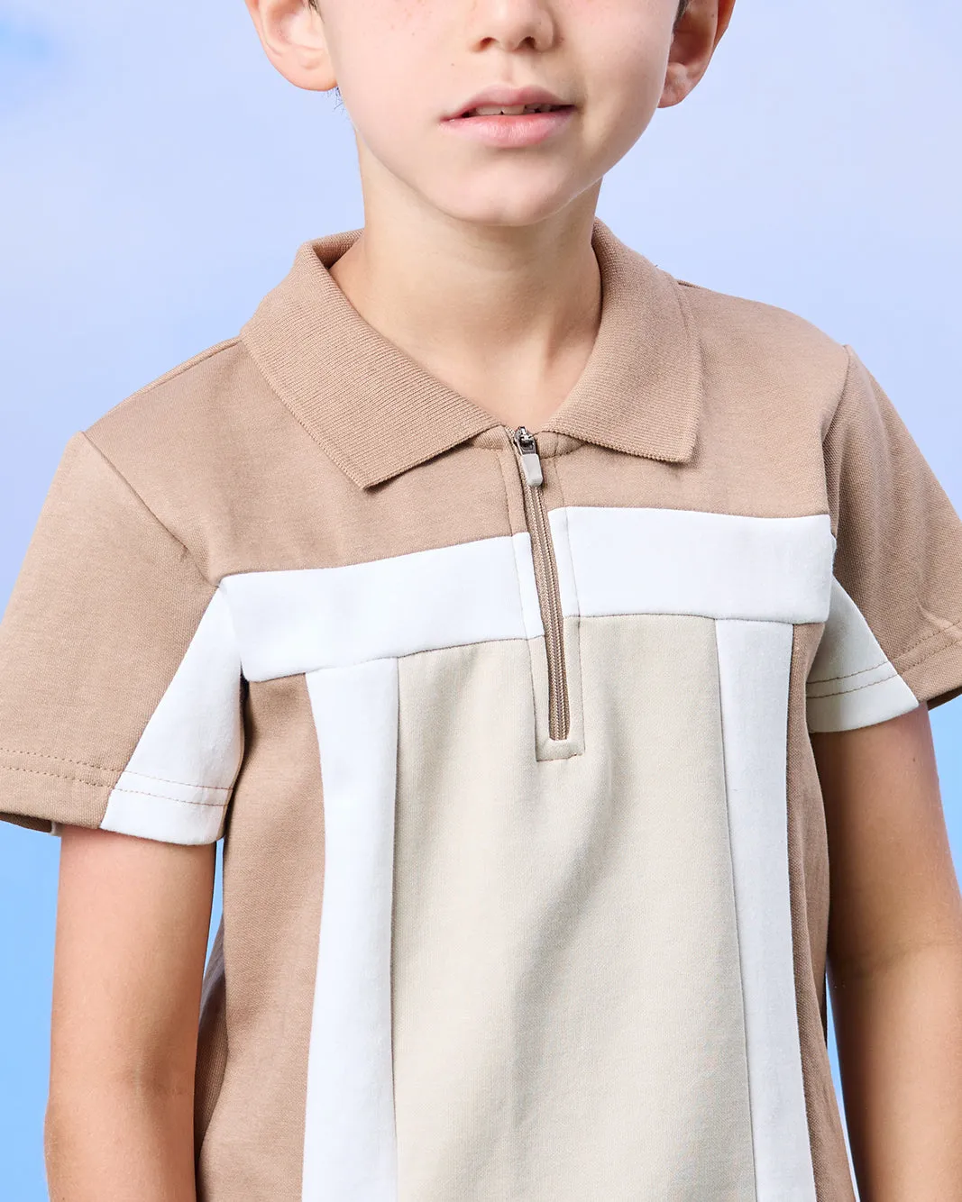 Boys Beige Cut And Sew Polo Shirt sold by Redtag product image thumbnail 4